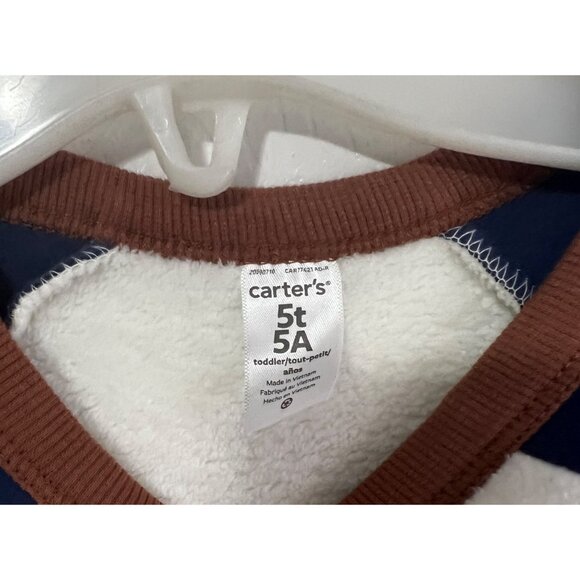 Carter's Fleece Reindeer Sweater Sz 5T Boys Cream & Navy Blue Soft Pullover - Picture 3 of 4